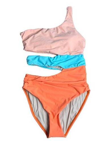 PilyQ NWT  OMN One Shoulder Cutout One Piece Swimsuit Colorblock Small