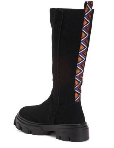 Farm Rio  Embroidered Suede Chunky Sole Tall Lug Boot 9.5