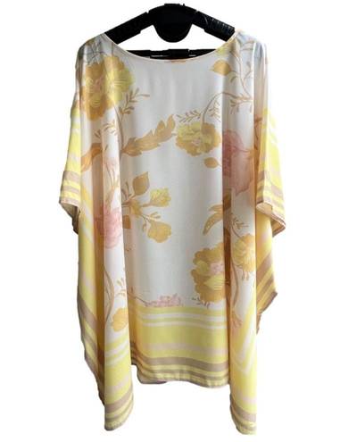 Jason Wu J  Yellow Floral Chiffon Tunic Top Spring Summer Cover Up Flowy, Size L