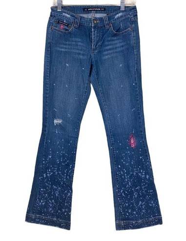 DKNY  Embroidered Paint Splash Denim Flare Jeans 5