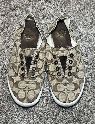 Coach  Womens Size 6.5B Katie Canvas Slip On Sneaker Brown Signature Shoes