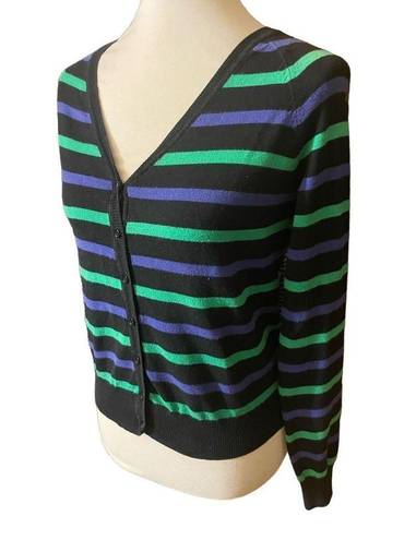 Xxi  Womens Cardigan Sweater Stripe Long Sleeve Button Front V Neck Blue Large