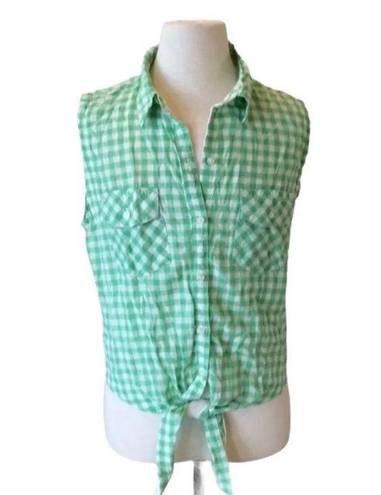 Planet Gold Retro Green Check Top Tie Knot Fits XS S Shirt