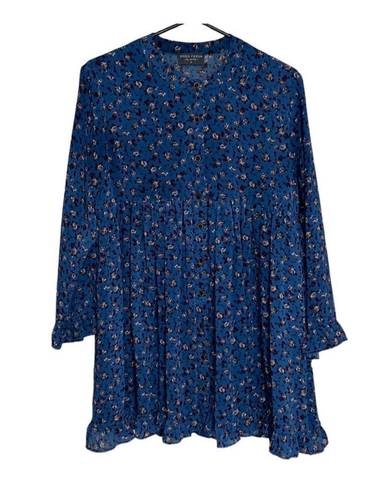 Dress Forum Women’s  blue long sleeve floral button front swing dress