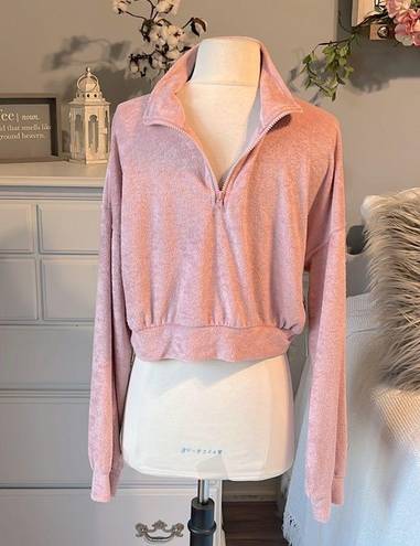 Cloud Chaser Plush Pullover Powder Blush Quarter Zip Cropped Top Womens Large 