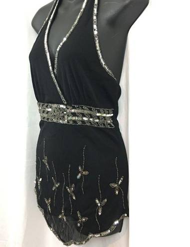 Body Central  sequins & seed bead  black halter S