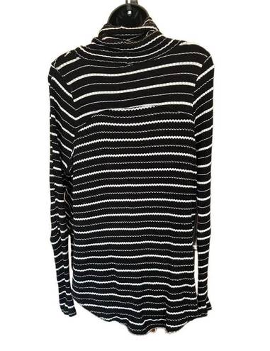 We The Free FREE PEOPLE Black and White Kristina Waffle Knit Turtleneck Sweater - si…