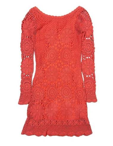 Boston Proper  Coral Crochet Lace Illusion-Sleeve Dress Boho Small