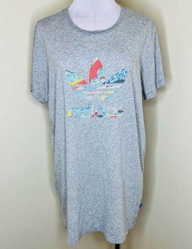 Adidas Trefoil Original T-Shirt Dress LARGE Heather Gray Crewneck Short Sleeve