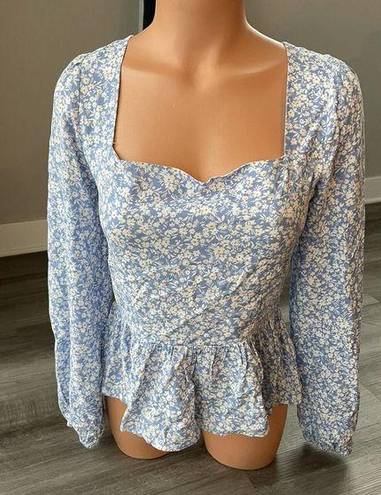 Lost + Wander  Blue Floral Smocked Blouse Size S Square Neck N8