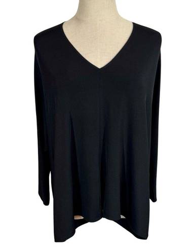 The Row  Sandile Long-Sleeve Viscose Silk Stretch Trapeze Top Black