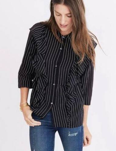 Madewell Silk Ruffle-Front Top Black Size L