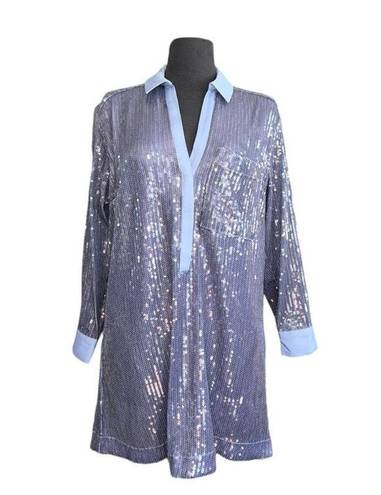 Pilcro  Long-Sleeve Sequin Mini Shirt Blue Dress. | Small