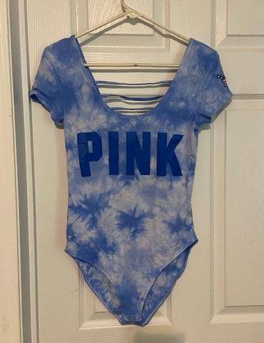 PINK - Victoria's Secret Victoria's Secret PINK light Cloud blue Scoop Neck Tank Bodysuit Sz Med Strappy