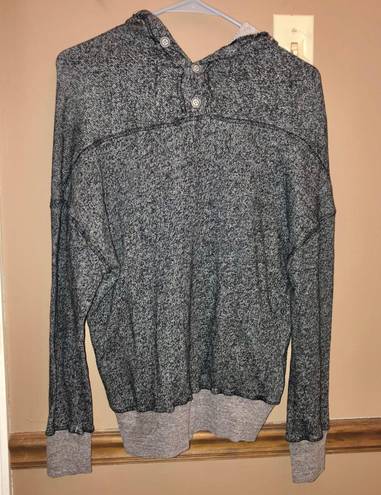 BKE Gimmicks X  Double V Neck Marled Heather Button Sweatshirt Grey Black XS