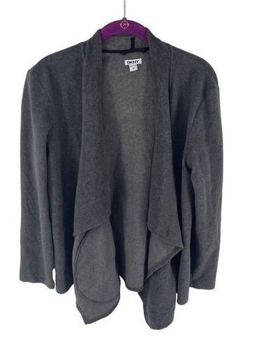 DKNY  Women's Open Front Cardigan Sweater Pocket Long Sleeve Stretch Gray Medium