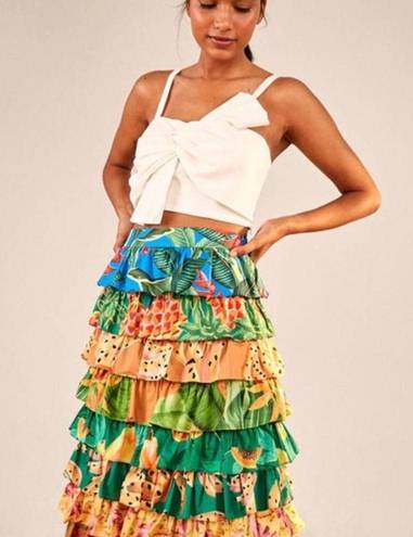 Farm Rio NWT  Mixed Prints Multi-Layered Midi Skirt