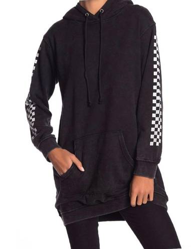 Honey Punch Oversized Checkered Board Distressed Sweatshirt Hoodie Dress