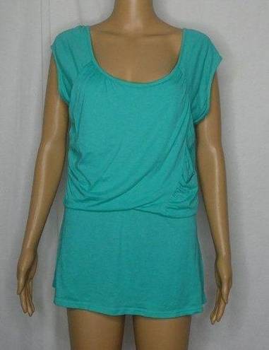 Garnet Hill  Teal Scoop Neck Drop Waist Blouse Top