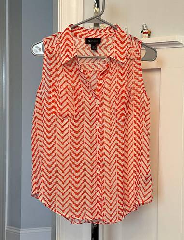 AB Studio Sz S Fabulous Sleeveless Blouse Button Down Shirt Coral & White