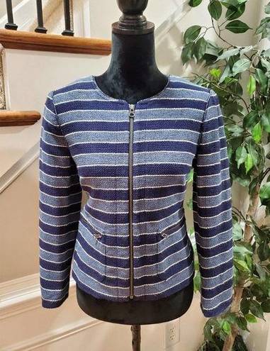 The Loft  Women's Blue Striped Cotton Long Sleeve Full Zip Front Casual Jacket Size 6