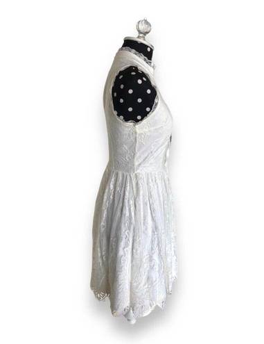 Alya Francesca's  Womens Dress Sz XS White Eyelash Lace Fit and Flare High Neck