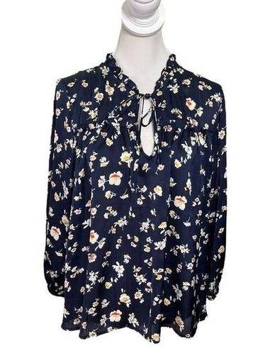 Tuckernuck  Lovestitch Ditsy Floral Tie Top Peasant Blouse Midnight Size L New