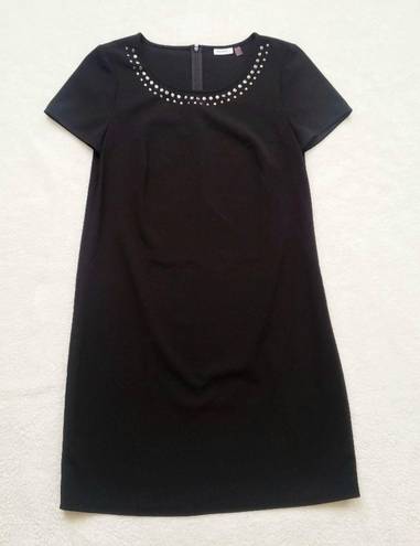 DKNY Black Studded Neck Short Sleeve Shift Dress