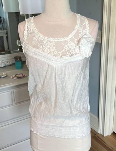 Edge Romantic Lace Sheer Top Tank Off White Cream Shirt Womens Small