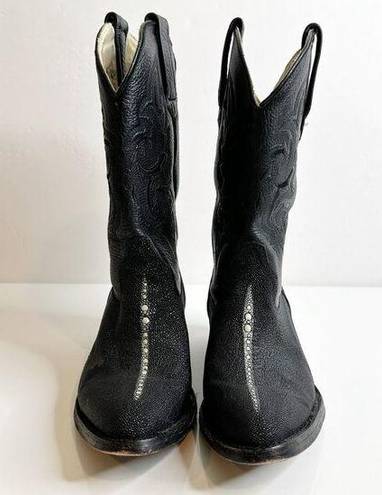 VINTAGE Rowstone Cowboy Western Boots Embroidered Leather Black Women's 8.5