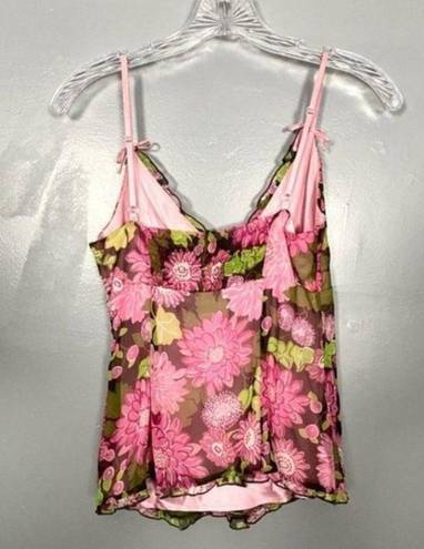 Lilly Pulitzer Vintage Brown Pink Floral Silk Ruffle Bow Y2K Preppy Tank Top 4