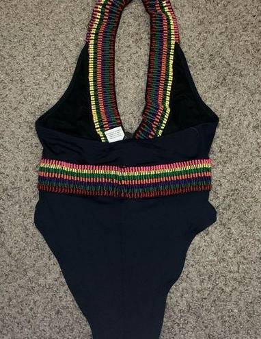 Yandy  collection embroided Vneck black swimsuit size S