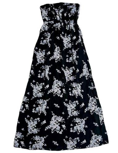 Old Navy EUC  Strapless Floral Maxi Dress, Size Medium, Black, Blue & White Multi