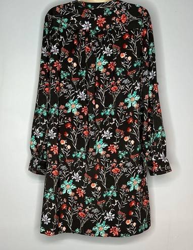 Loft SMALL BLACK AND FLORAL MIDI LONG SLEEVED DRESS