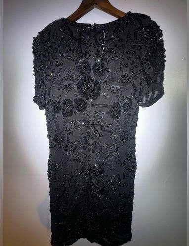 Oleg Cassini Vintage  black tie beaded cocktail dress size 8