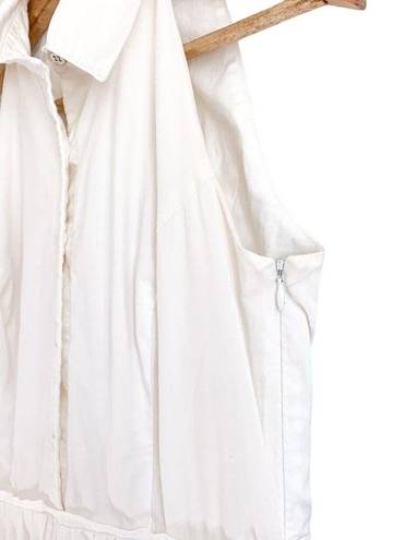 Shoshanna  Collared Tiered Sleeveless Button Shirt Dress Fit and Flare White 4