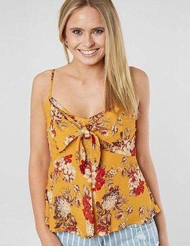 Lily White Buckle  Women’s Golden Yellow Floral Tie Front Cami Tank Top Medium