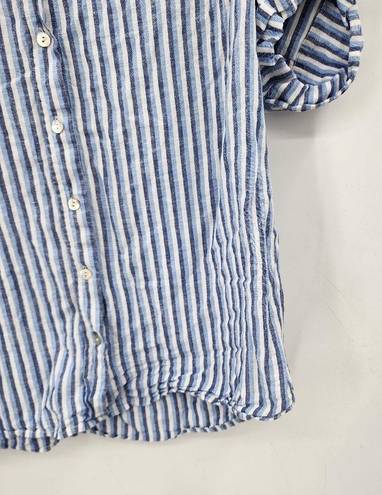 Draper James  Linen Blend Striped Roll Sleeve Women Large Button Front Top