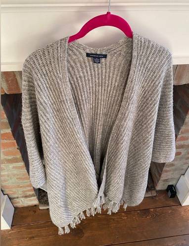 American Eagle  Grey Knit Sleeved Poncho size One Size with Fringe