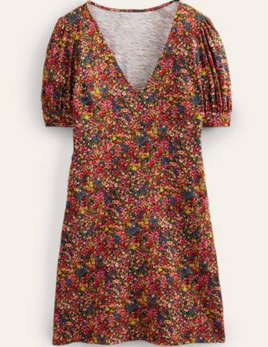 Petal Boden V Neck Jersey Mini Dress Gardenia Floral  8R