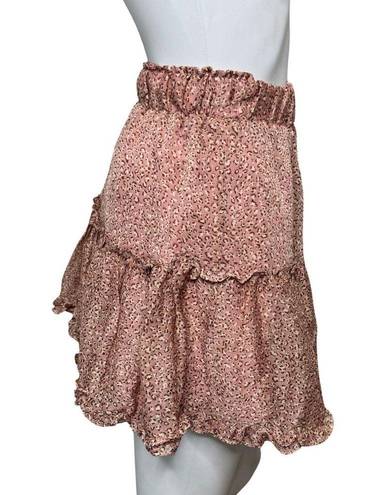 INDIKAH  Skirt Women XS Pink Cheetah Leopard Print Ruffle Flounce High Waist Mini