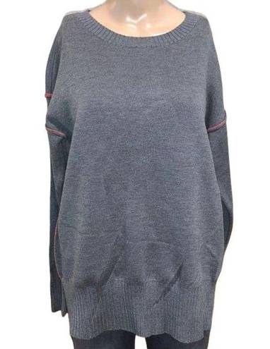 DKNY Womens Sweater Pullover Long Sleeves Tunic Contrast Trim Gray Pink Small