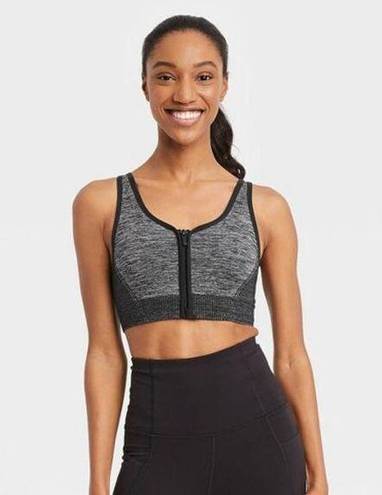 All In Motion  Sports Bra Womens Size XXL Medium Support Seamless Zip Front Black