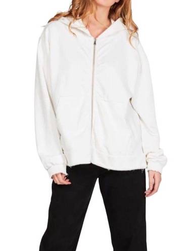 Naked Wardrobe  Pocketed Full Zip Front Hooded French Terry Sweatshirt White SzXL