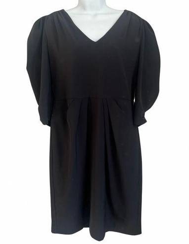 Black Halo  Black Sheath Puff Ruched ¾ Sleeve V-Neck Dress size 16 Professional