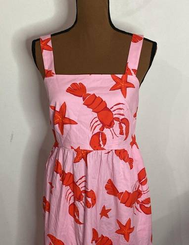 J.Crew  factory Squareneck tiered starfish and lobster print midi dress pink sz 4