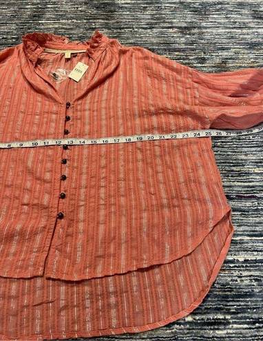 Pilcro  Anthropologie NWT Ruffled Top Blouse Pink Silver Stripe size L