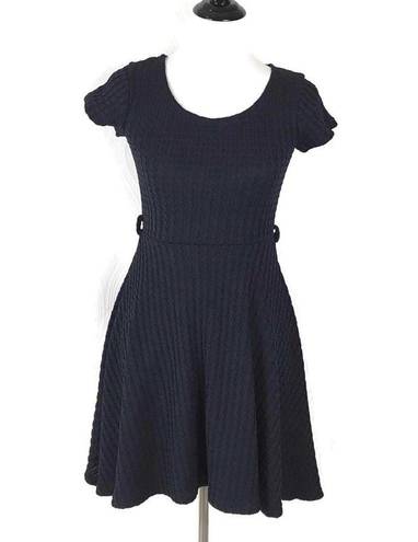 Gracia  Womens Navy Blue Skater Dress Knit Belted Swing Short Sleeve Size Small