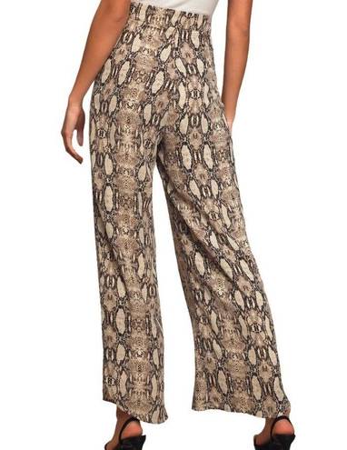 Lulus Lulu’s Sage “It Girl” Tan Multi Snake Print  Pants  Sz L Date Night Harem Pant