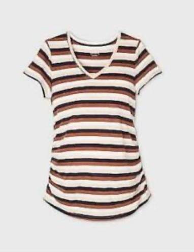 Isabel Maternity Ingrid  Top XS Stripe Tee V-Neck Short Sleeve Pink Cream Lounge